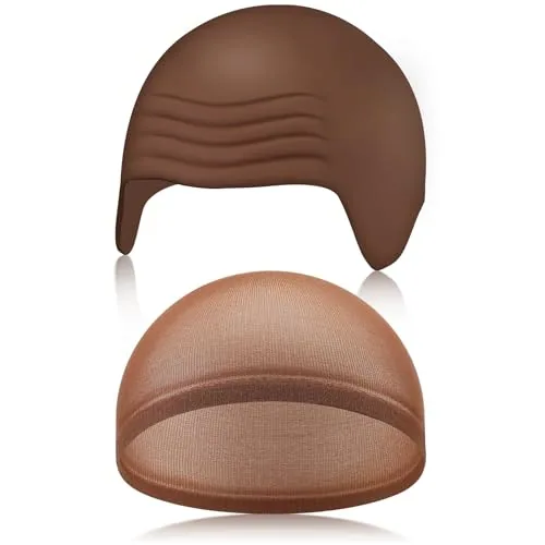 2 Piece Halloween Bald Cap Makeup Latex Bald Head Wig Caps, Brown, product photograph